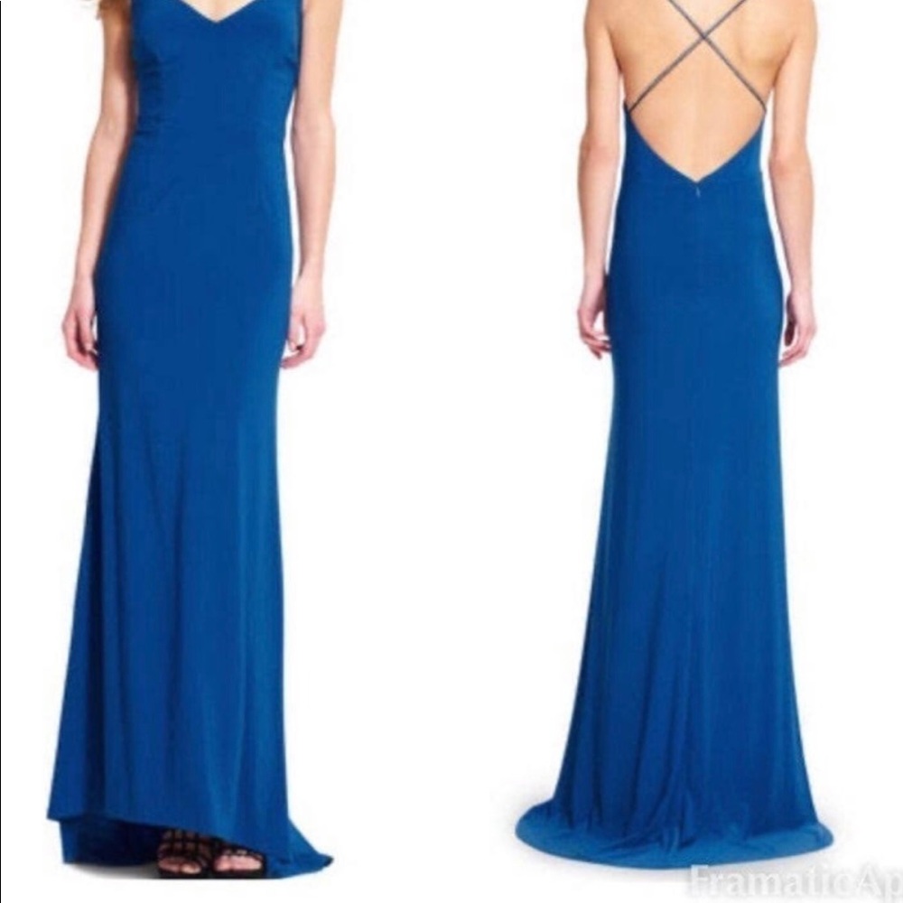 Long blue dress with cross back